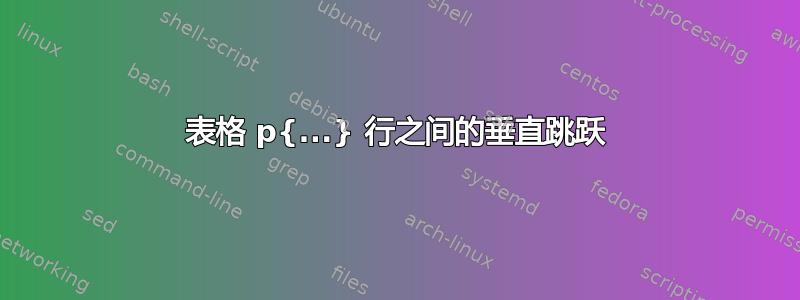 表格 p{...} 行之间的垂直跳跃