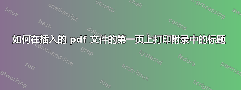 如何在插入的 pdf 文件的第一页上打印附录中的标题