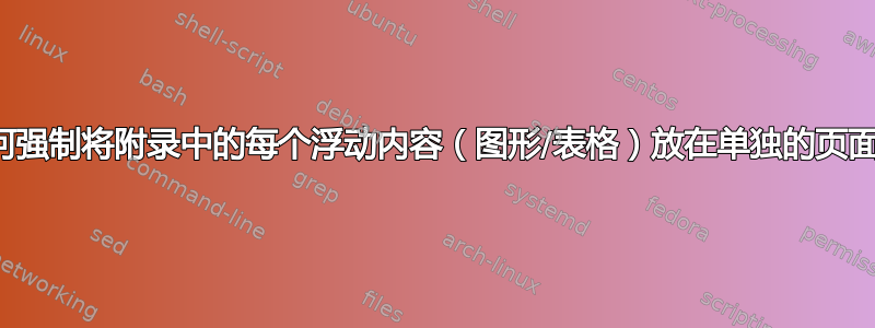 如何强制将附录中的每个浮动内容（图形/表格）放在单独的页面上