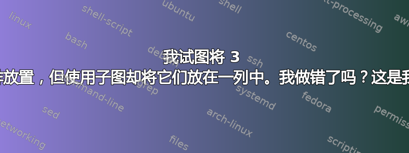 我试图将 3 个数字并排放置，但使用子图却将它们放在一列中。我做错了吗？这是我的代码：