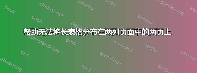 帮助无法将长表格分布在两列页面中的两页上