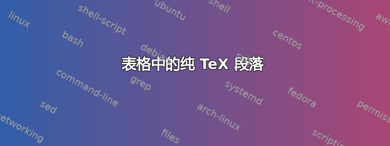 表格中的纯 TeX 段落