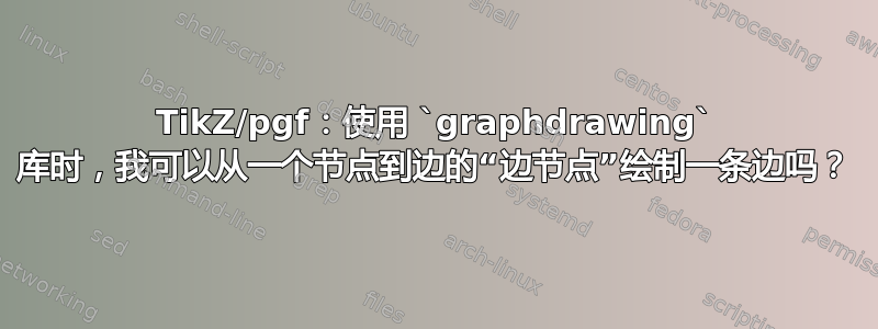 TikZ/pgf：使用 `graphdrawing` 库时，我可以从一个节点到边的“边节点”绘制一条边吗？