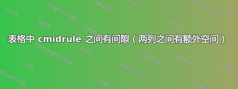 表格中 cmidrule 之间有间隙（两列之间有额外空间）