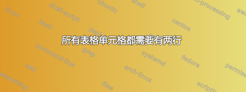 所有表格单元格都需要有两行