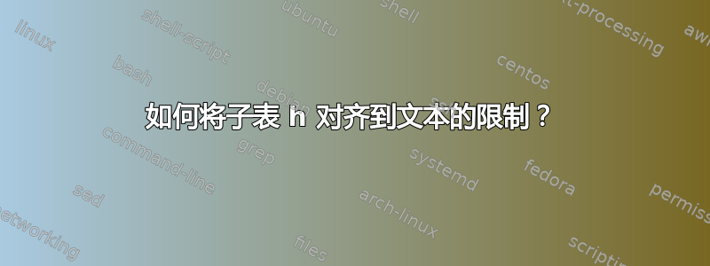 如何将子表 h 对齐到文本的限制？