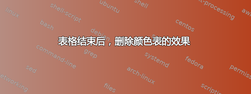 表格结束后，删除颜色表的效果