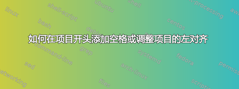 如何在项目开头添加空格或调整项目的左对齐