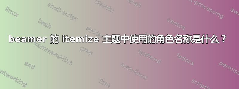 beamer 的 itemize 主题中使用的角色名称是什么？