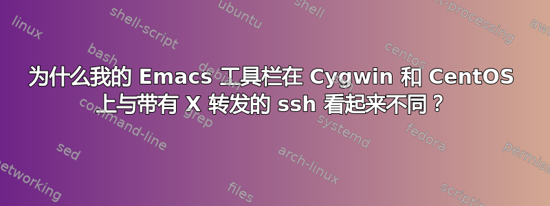 为什么我的 Emacs 工具栏在 Cygwin 和 CentOS 上与带有 X 转发的 ssh 看起来不同？