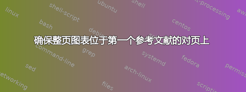确保整页图表位于第一个参考文献的对页上