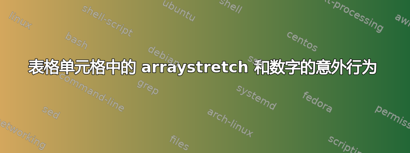 表格单元格中的 arraystretch 和数字的意外行为