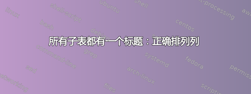 所有子表都有一个标题：正确排列列