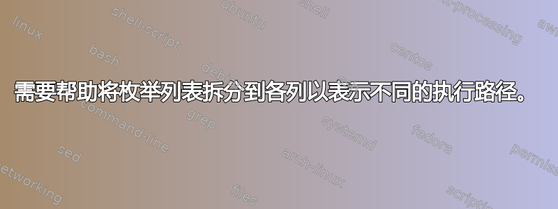 需要帮助将枚举列表拆分到各列以表示不同的执行路径。