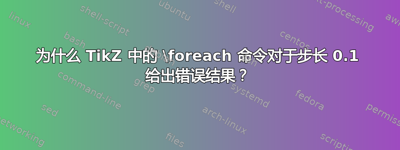 为什么 TikZ 中的 \foreach 命令对于步长 0.1 给出错误结果？