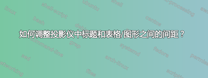 如何调整投影仪中标题和表格/图形之间的间距？