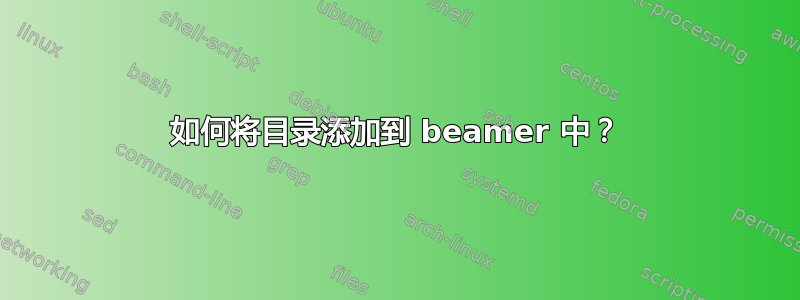 如何将目录添加到 beamer 中？