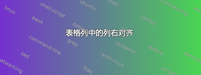 表格列中的列右对齐