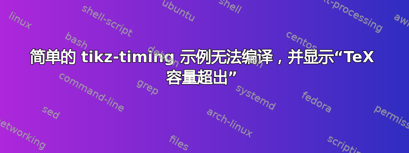 简单的 tikz-timing 示例无法编译，并显示“TeX 容量超出”