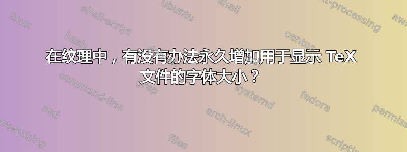 在纹理中，有没有办法永久增加用于显示 TeX 文件的字体大小？