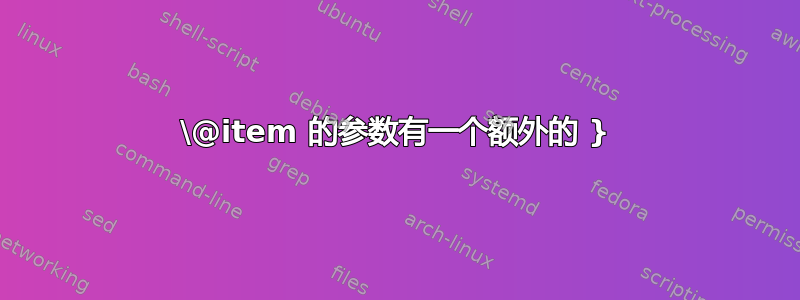 \@item 的参数有一个额外的 }