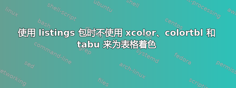 使用 listings 包时不使用 xcolor、colortbl 和 tabu 来为表格着色