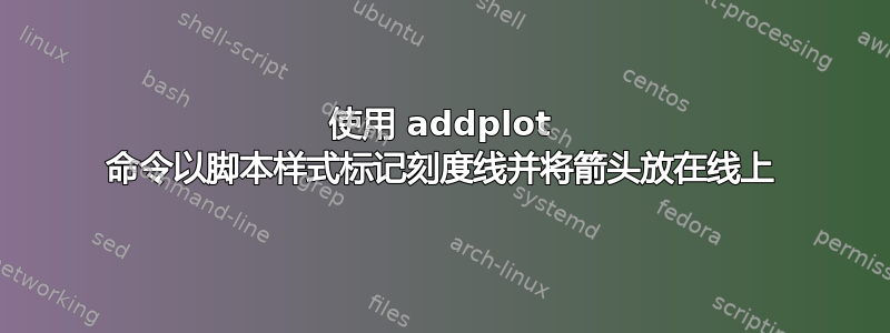 使用 addplot 命令以脚本样式标记刻度线并将箭头放在线上