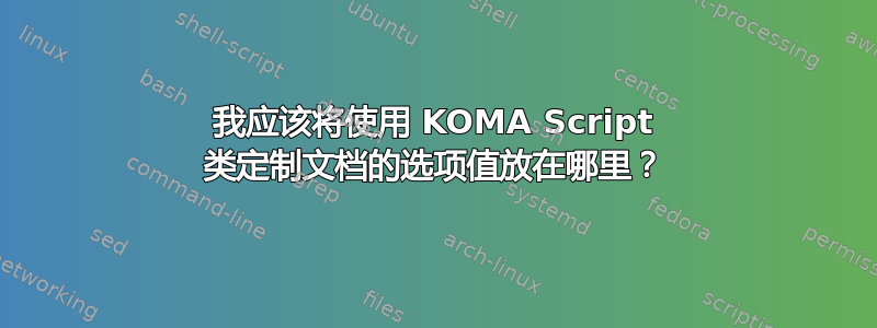 我应该将使用 KOMA Script 类定制文档的选项值放在哪里？