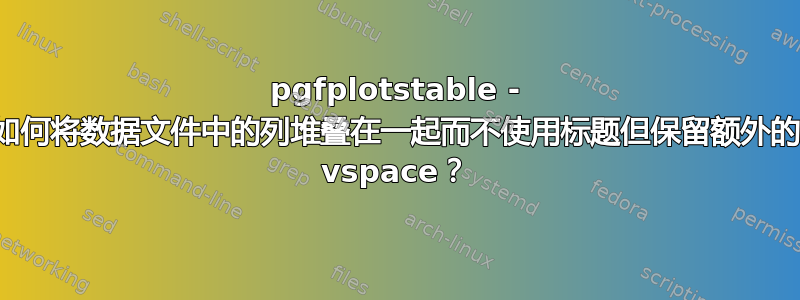 pgfplotstable - 如何将数据文件中的列堆叠在一起而不使用标题但保留额外的 vspace？