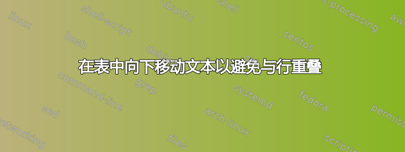 在表中向下移动文本以避免与行重叠