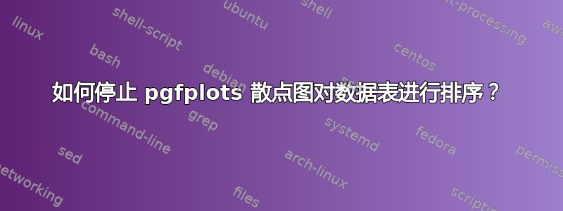 如何停止 pgfplots 散点图对数据表进行排序？