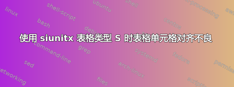 使用 siunitx 表格类型 S 时表格单元格对齐不良