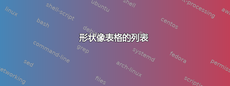 形状像表格的列表