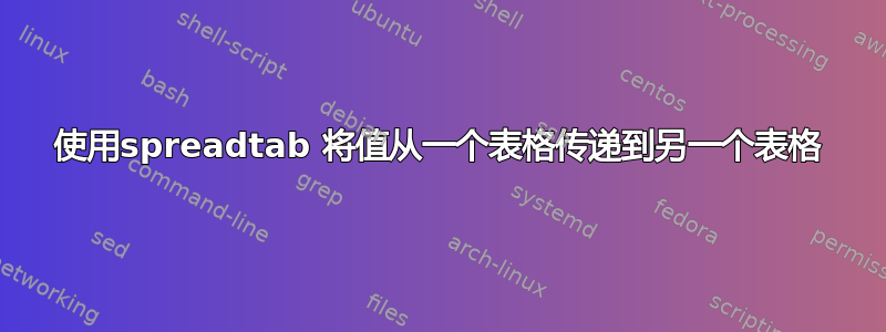 使用spreadtab 将值从一个表格传递到另一个表格