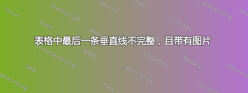 表格中最后一条垂直线不完整，且带有图片