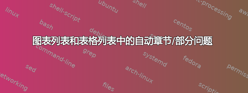 图表列表和表格列表中的自动章节/部分问题