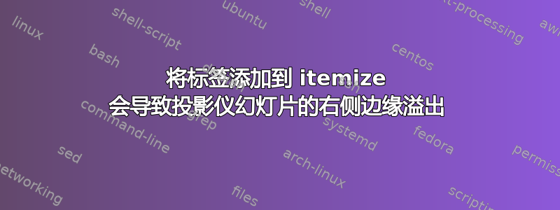 将标签添加到 itemize 会导致投影仪幻灯片的右侧边缘溢出