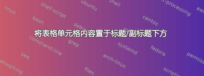 将表格单元格内容置于标题/副标题下方