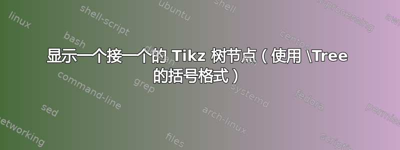 显示一个接一个的 Tikz 树节点（使用 \Tree 的括号格式）