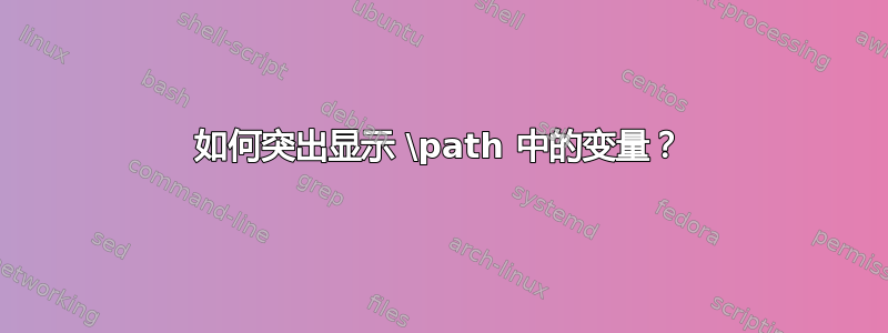 如何突出显示 \path 中的变量？