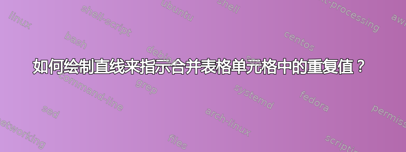 如何绘制直线来指示合并表格单元格中的重复值？