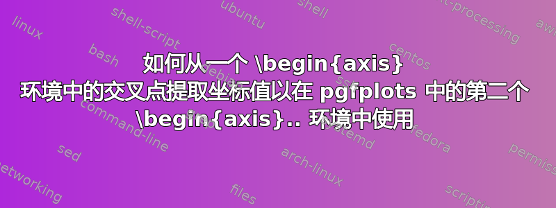 如何从一个 \begin{axis} 环境中的交叉点提取坐标值以在 pgfplots 中的第二个 \begin{axis}.. 环境中使用