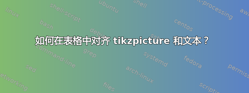 如何在表格中对齐 tikzpicture 和文本？