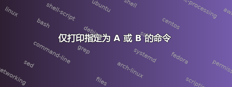 仅打印指定为 A 或 B 的命令