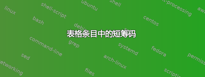 表格条目中的短筹码