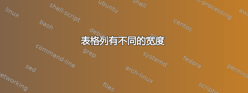 表格列有不同的宽度