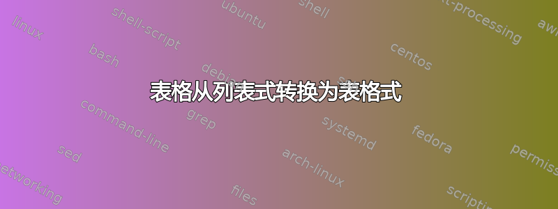 表格从列表式转换为表格式