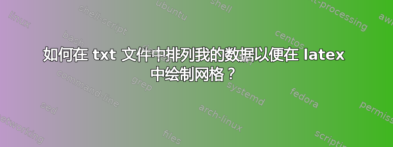 如何在 txt 文件中排列我的数据以便在 latex 中绘制网格？