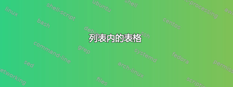 列表内的表格