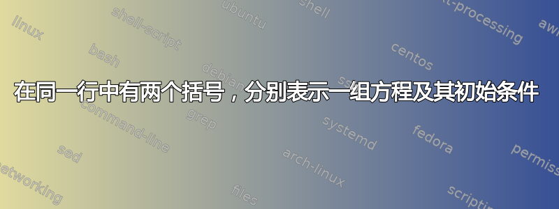 在同一行中有两个括号，分别表示一组方程及其初始条件